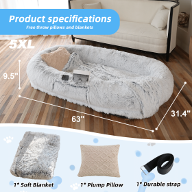 Human Dog Bed, Large Size Fits You and Pets, Washable Faux Fur Dog Bed for People Doze Off, Napping Orthopedic Dog Bed, Present Plump Pillow, Bla (Color: gray, size: 5XL(63"L ×31.4"W ×9.5"Th))