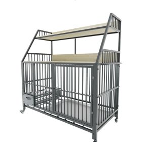 Large pet cage with storage rack, drawers with stainless steel food and water basins, double-layer storage rack made of iron frame and MDF materi (Color: as Pic)
